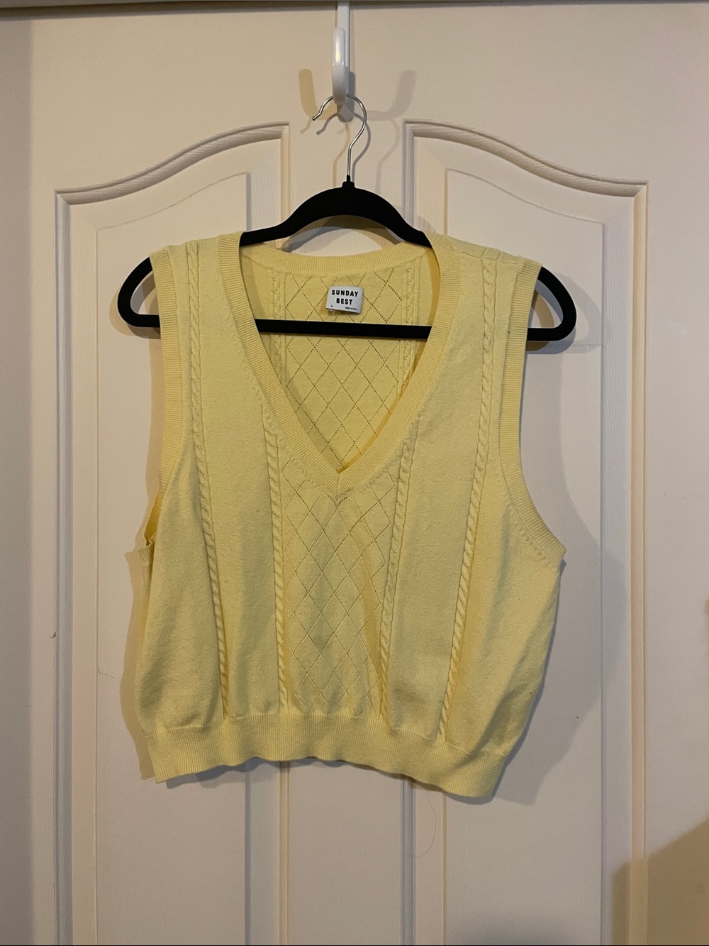 Sunday Best Pale Yellow Cable Knit V-Neck Sweater Vest